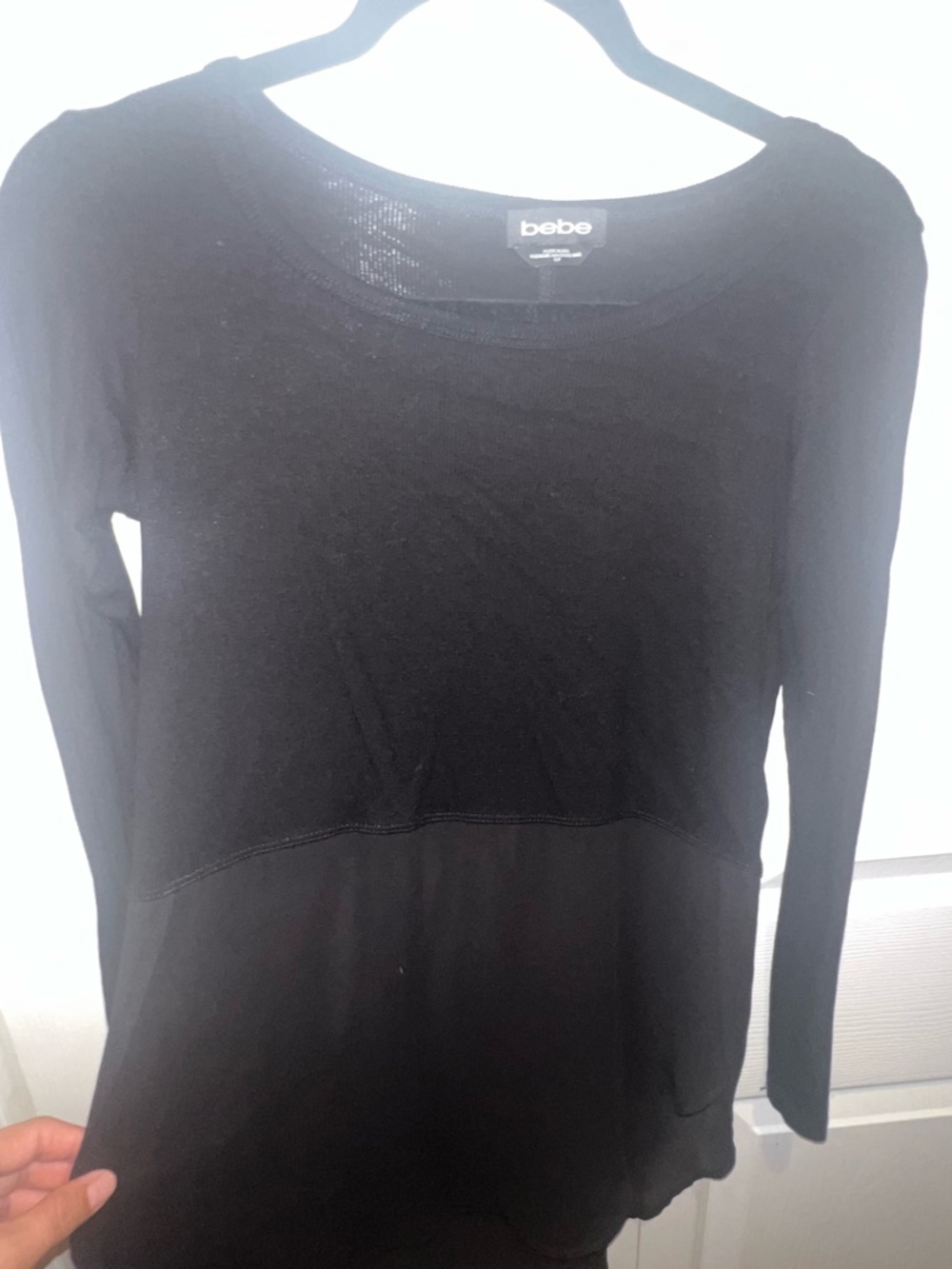 bebe Black Long-Sleeve Layered Knit Top